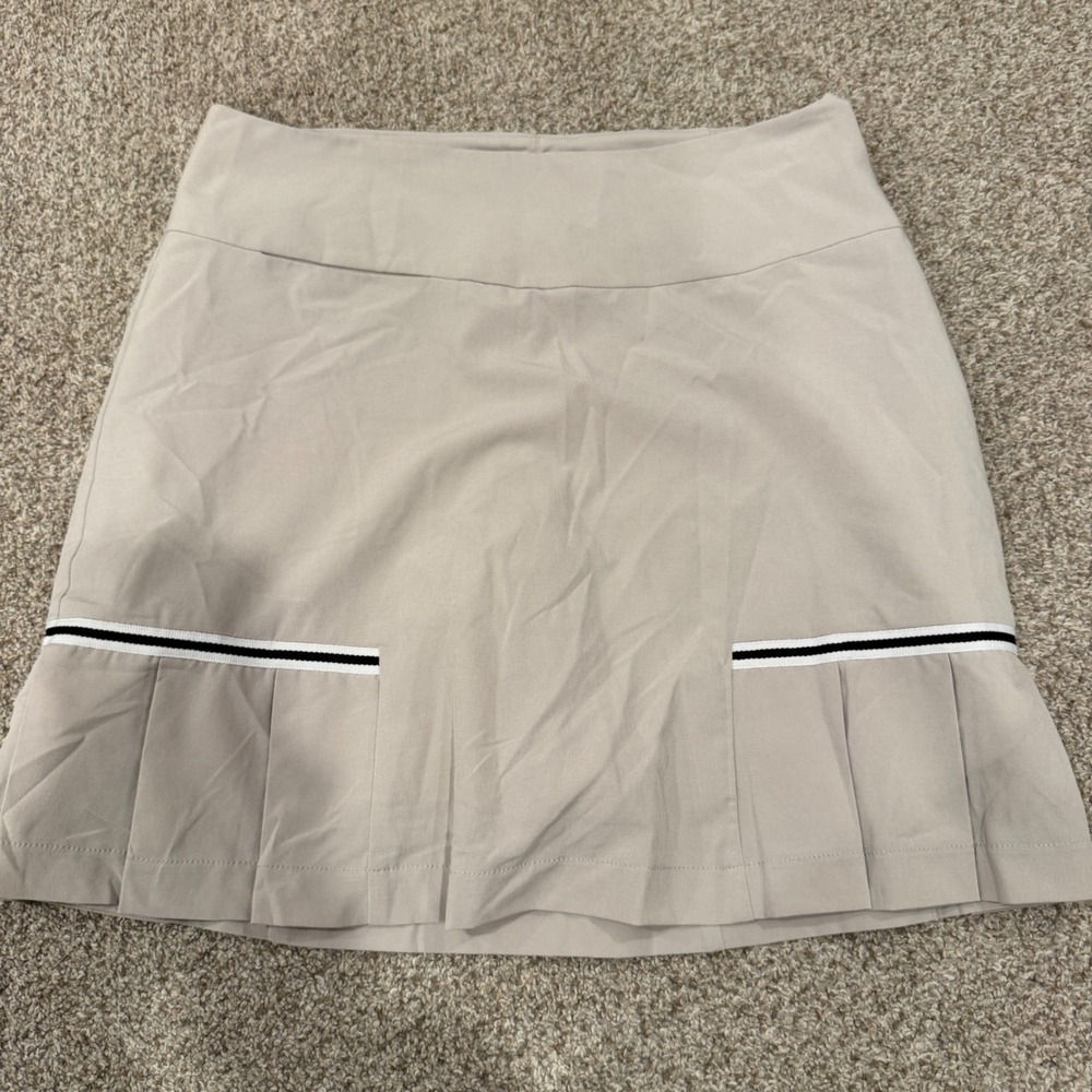 Golftini Women Cafe Beige Pleated Golf Skort Size 0 Striped Trim Martini Logo